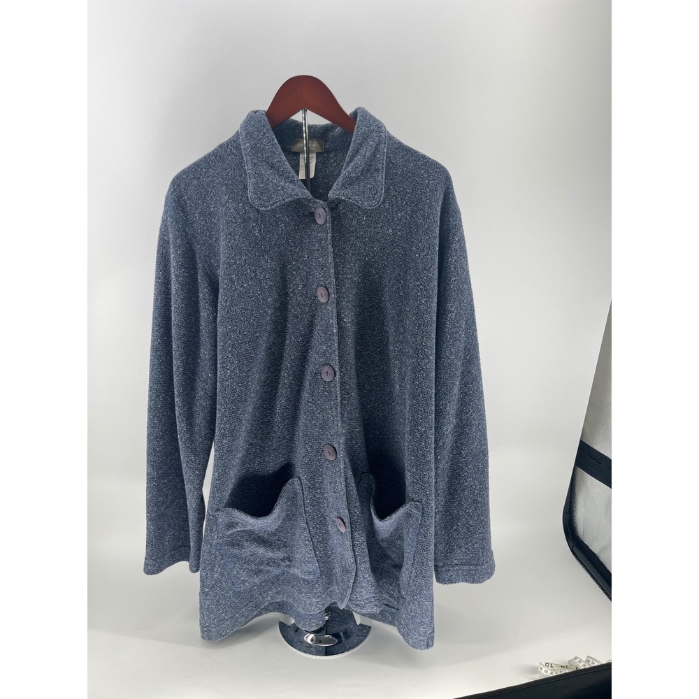 The Territory Ahead Knit Cardigan Jacket Blue Button Front Pockets Women's